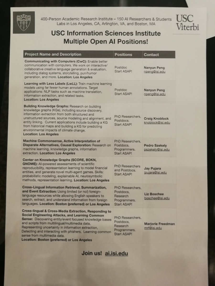 DimejiMudele's tweet photo. Some AI PhD and Post-Doc positions in the Information Sciences Institute of the University of Southern California.
RT!
#BigDat2020 https://t.co/SkJ8AQx3i9