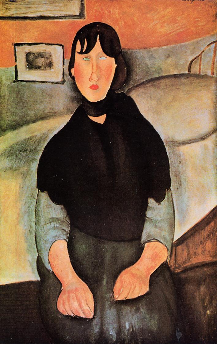 Dark Young Woman Seated by a Bed, 1918 #amedeomodigliani #italianart