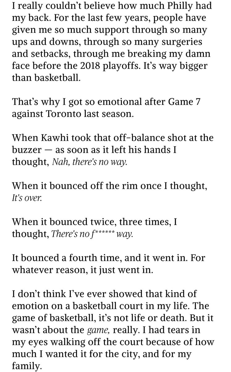 This Joel article by players tribune is fantastic and offers a ton of great quotes from jojo about the kawhi shot, memes, his brother Arthur’s passing, but my favorite part
“I’m trying to win a f—-ing title.”