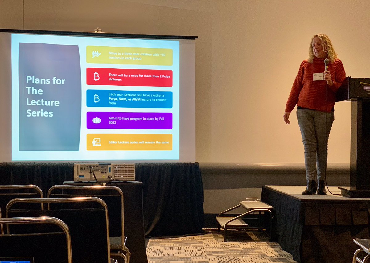 maanow's tweet photo. Lisa Marano briefing MAA Section leaders on our new lecture series schedule. MAA Sections will eventually have at least one Polya, NAM, or AWM lecture to choose from each year. #JMM2020 @JointMath https://t.co/UZMUCdw6q6