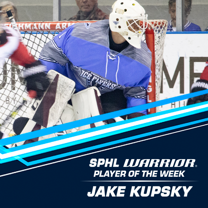 PcolaIceFlyers's tweet photo. Congrats to the former #IceFlyer Jake Kupsky on being nominated the Warrior Hockey/SPHL Player of the Week for January 6-12! His 2nd such award in less than a month.

He was 1-0-1 with a 0.99 GAA for the week, a .966 save percentage and 1 shutout.💪✈️ https://t.co/OcfWjlHTZ5