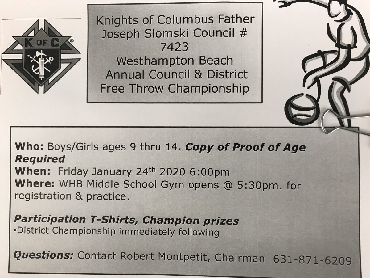 EMREC11940's tweet photo. Kids from 9-14 years old, join the Knights of Columbus at their annual free throw shooting competition on Friday, January 24th @EMorichesES @EMorichesMS @EastMorichesSD https://t.co/Godju0wa1H