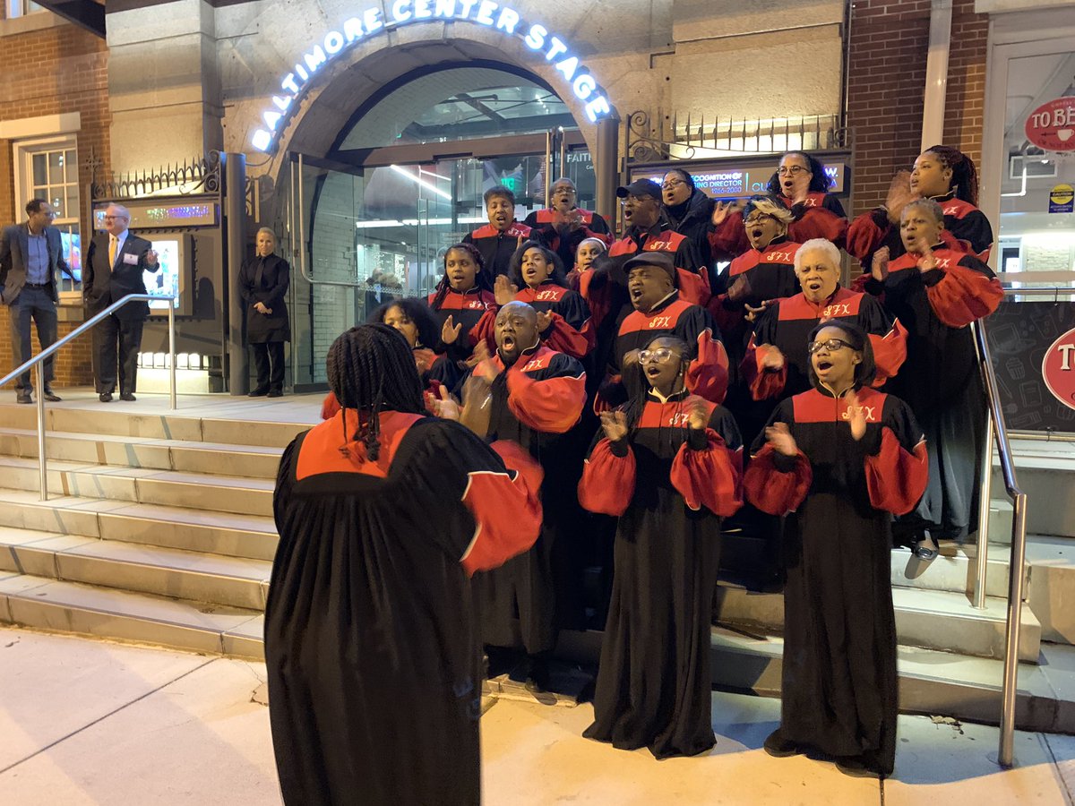 archbalt's tweet photo. The choir of St. Francis Xavier Church is greeting guests in style as the first annual Faith in Baltimore event gets underway at Center Stage. #iamcatholic #faithinbaltimore https://t.co/sQwPwikNif