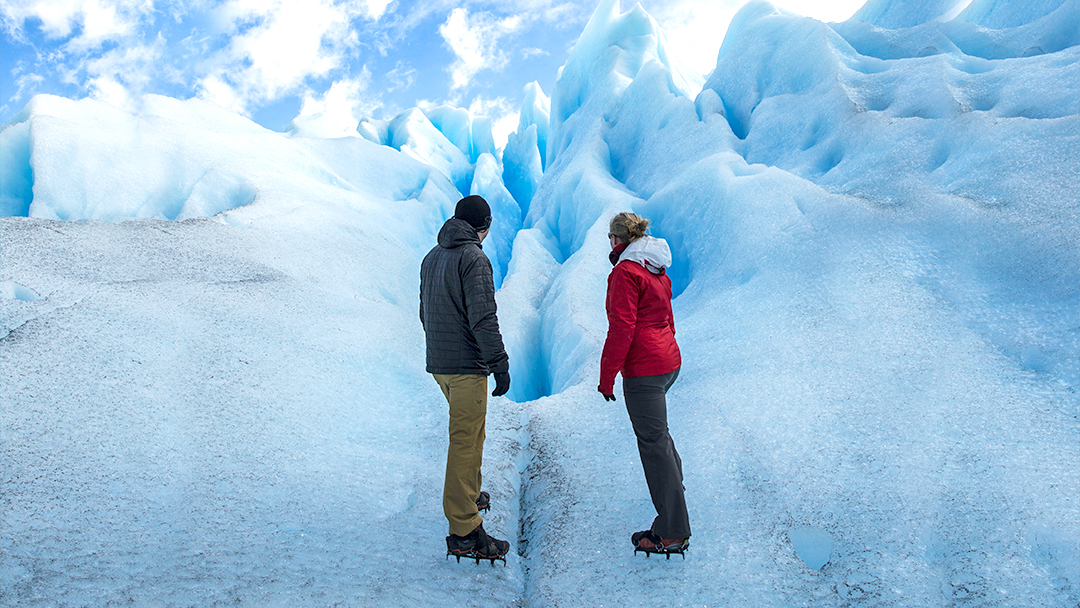 Quasar Expeditions guests trekking across the mighty Perito Moreno Glacier