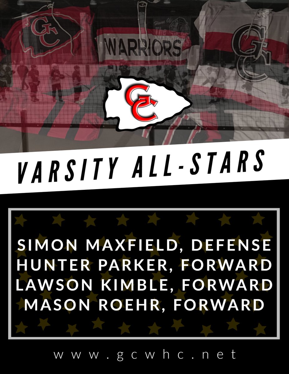 Congratulations to our 2020 MVCHA Varsity All-Stars!!! Simon Maxfield, Defense; Hunter Parker, Forward; Lawson Kimble, Forward; &amp; Mason Roehr, Forward <a href="/GCSportsTicker/">GCHS Sports Ticker</a> #618hockey