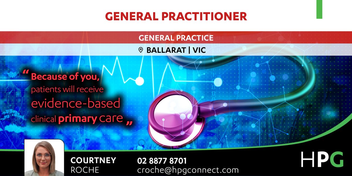 General Practitioner needed for well established super-clinic in Ballarat. Skin clinic available.
Want to hear more? Call 02 8877 8701 or follow this link:
hpg.jobs/2uwjLZ3
#GP #generalpractice #FRACGP #FACRRM #ruralhealth #medicaljobs #medicalcentre
