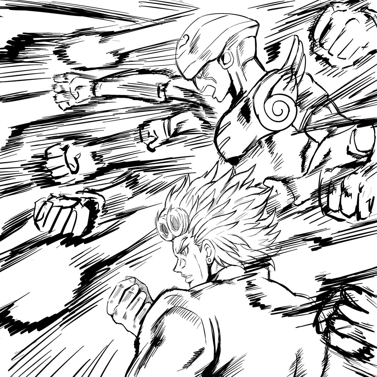 ちゃーろー ヘラクレス人間 イラスト描き ちょっと依頼の合間に描いた ౪ 無駄無駄ラッシュジョルノ ちゃんと描いてgifにしてみたいなぁー めっちゃ無駄無駄無駄無駄無駄無駄無駄無駄無駄無駄無駄無駄アァーッて動くやつ ジョルノ