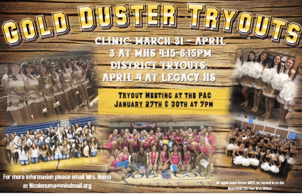 mansfieldhsdanc's tweet photo. Tryouts for 2020-2021 GDDT are coming up! 🖤💛🖤💛 Informational meetings are January 27 &amp; 30 @ 7PM @ the MISD Center for the Performing Arts.  Contact NicoleNuma@misdmail.org if you have questions.  Hope to see you there!!! 🖤💛🖤💛 https://t.co/khrUYyNerL