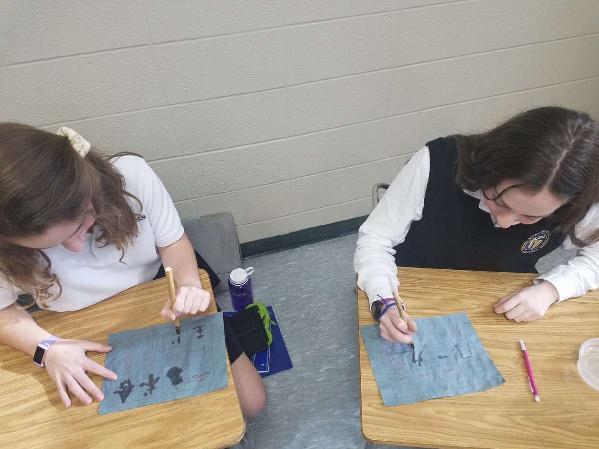 sta_ingram's tweet photo. We studied Matteo Ricci-a Jesuit Missionary-who tried to spread Catholicism to China in the 17th century by learning about China, including their language. We learned some Chinese writing today too with bamboo brushes and rice paper while listening to traditional Chinese music. https://t.co/cD47ISvXYH