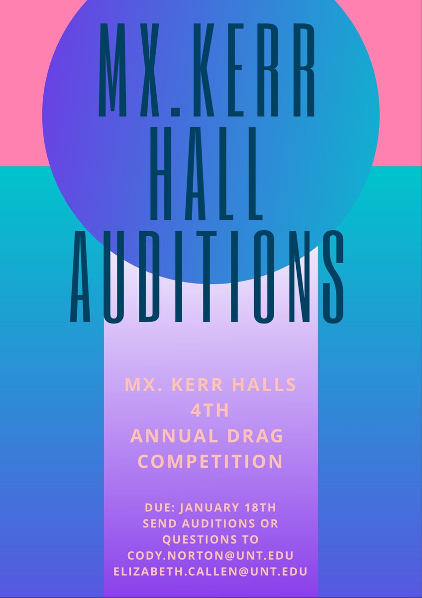 untkerrhall's tweet photo. The 18th is almost here! Don’t wait till the last minute send in your auditions or get your questions answered. #MxKerr will be here soon 👀🌈#SlayUs #WorkIt #UNT https://t.co/GCdAYrW4sW