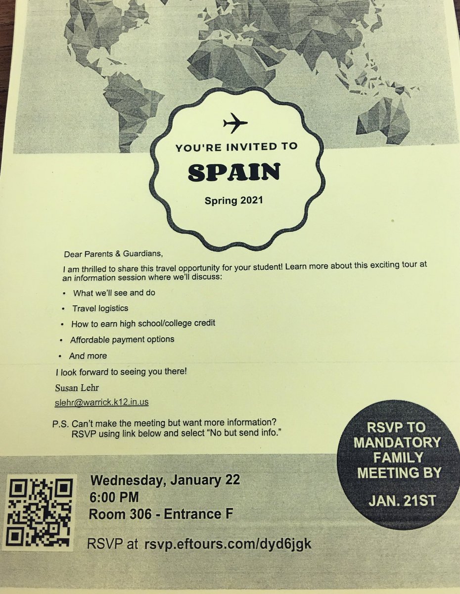 SusanLehr1's tweet photo. Boonville community join me on an incredible trip to Spain spring break 2021! RSVP at https://t.co/nnCIWnUQz6 for the informational meeting! https://t.co/MJZh06WlIb