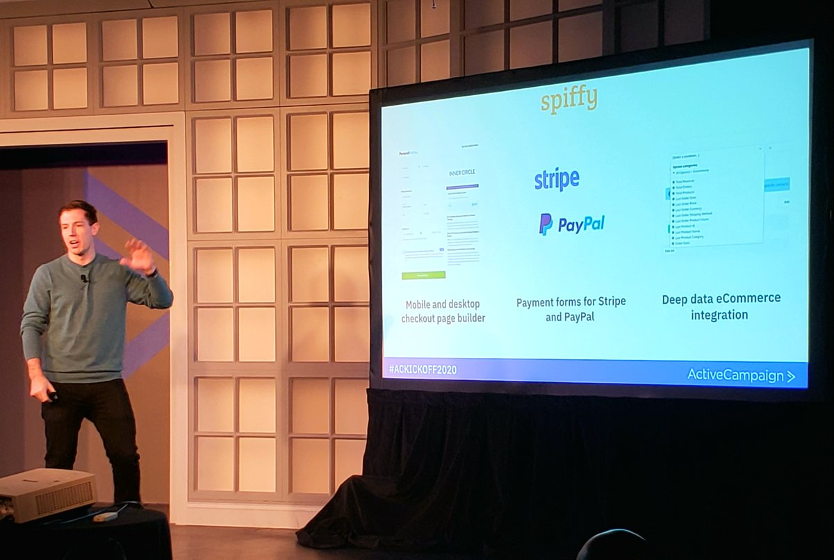 Need an easy way to sell products &amp;/or services w/ ActiveCampaign? Spiffy.co  just announced their Deep Data eCommerce integration at our annual kickoff event. Super powerful! Welcome to the #CXApp Family @Spiffyitup #Spiffy #ACKICKOFF2020