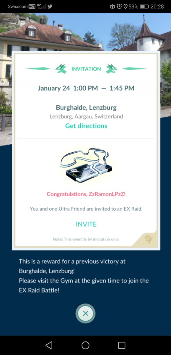 ZzRamonLPzZ's tweet photo. EX Raid Invitation on January 24! 🤗
#ExRaid
#ExRaidInvite
#ExRaidInvitation
#PokemonGo https://t.co/1l1li5Cdem