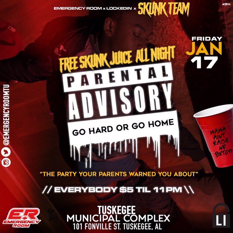 amaricauseyy's tweet photo. @EmergencyRoomTU 🏥 x LockedIn Entertainment🔒 x Skunk ⚡️ Team.
🤫 - Go Hard or Go Home.
🥤 - Come F****D Up.
🖐🏾 - Everybody $5 Till 11 PM.
📆 - January 17th, 2020.
🚪 - Doors open @ 10 PM CST.
🚫 - PROCEED WITH CAUTION.
#TU23 #TU22 #TU21 #TU20 #myASU #myASU23 #myASU22 https://t.co/HitF9hbXex