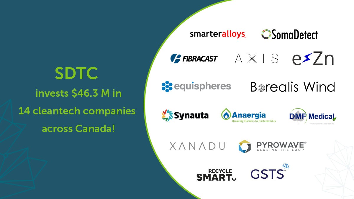 We are proud to announce that we have received funding from @SDTC_TDDC for continued product development! Their investment of $46.3 M in 14 Canadian #cleantech companies supports technology innovation in the sustainability space. #SDTCinvests