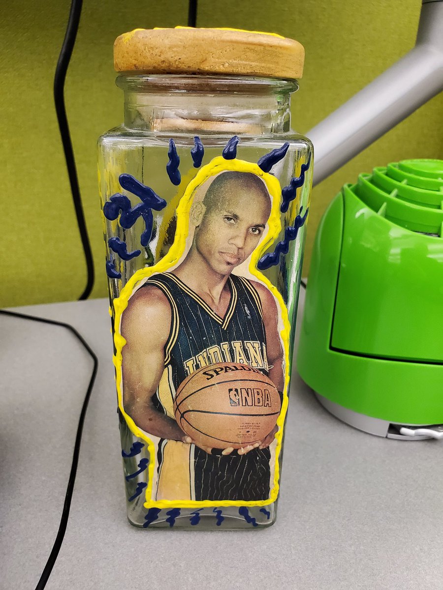 calhoun3107's tweet photo. @SheaSerrano I'm listening to you on the Book of Basketball. You just talked about when Reggie was on Slam magazine. My friend made this for my birthday when I was in 10th grade &amp; it's been on every desk I've ever had. Highly respect your level of Reggie knowledge and admiration! https://t.co/cFkfGdTXsW