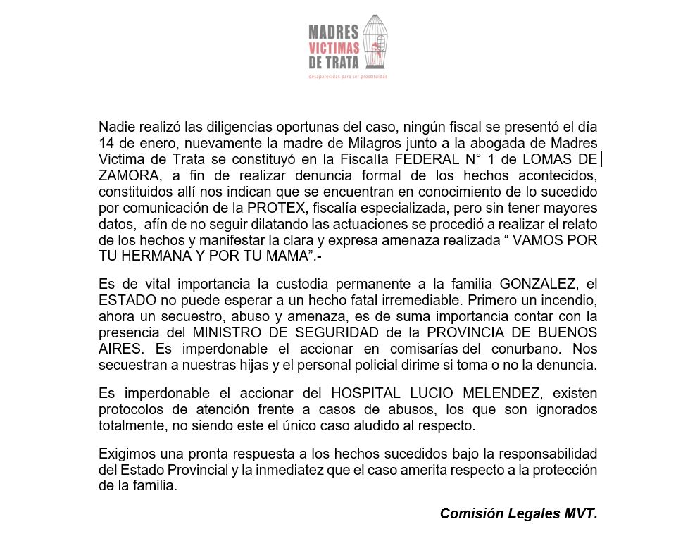 #URGENTE

La hermana de una victima de la trata de personas, Milagros Gonzalez, fue secuestrada, abusada, drogada y golpeada el sábado pasado en la estación de trenes de #Ardigo. Sigue ↓