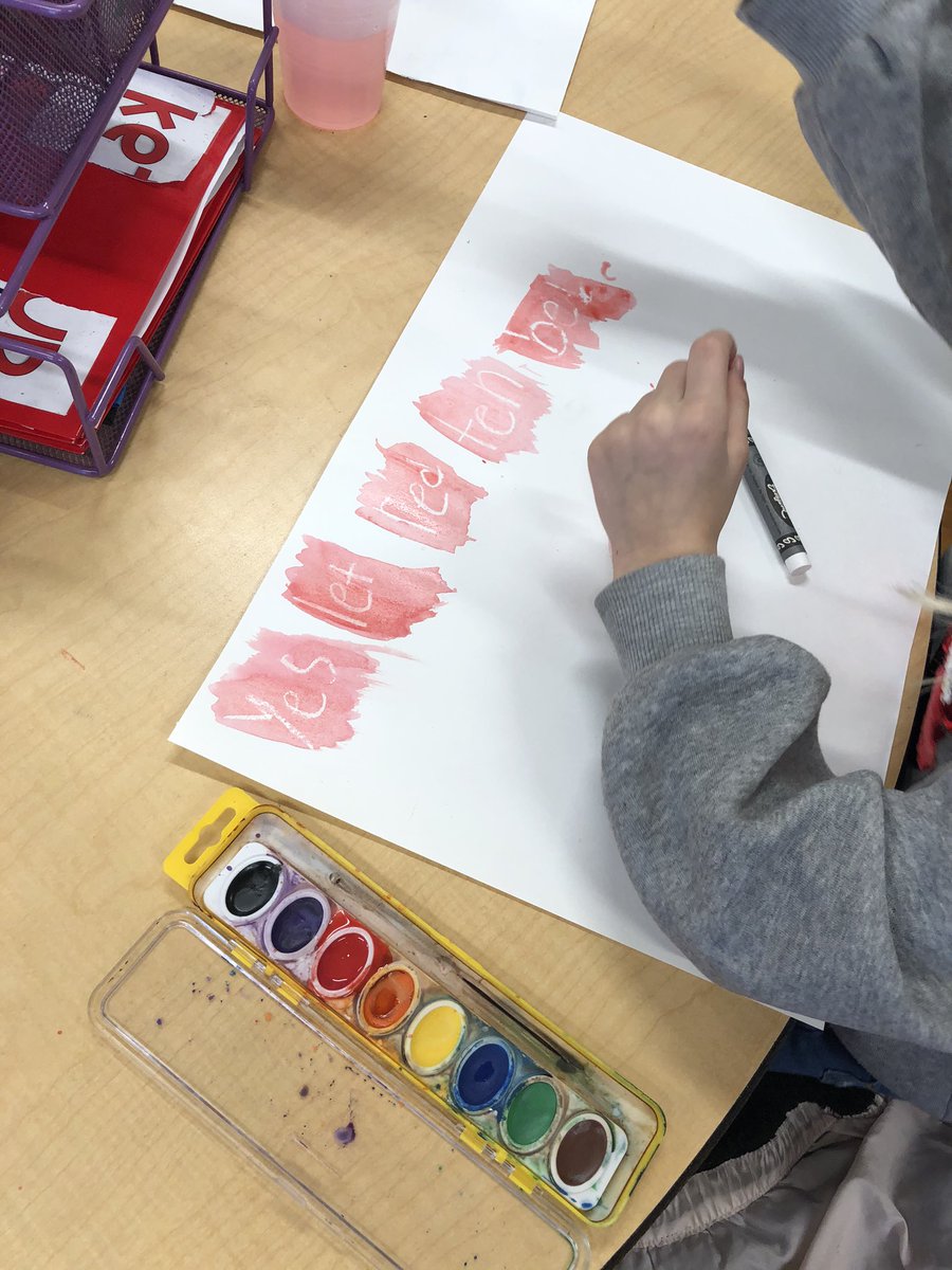Mrs__Guzman's tweet image. Practicing our spelling words with some watercolors 🌈 #WeeCreate