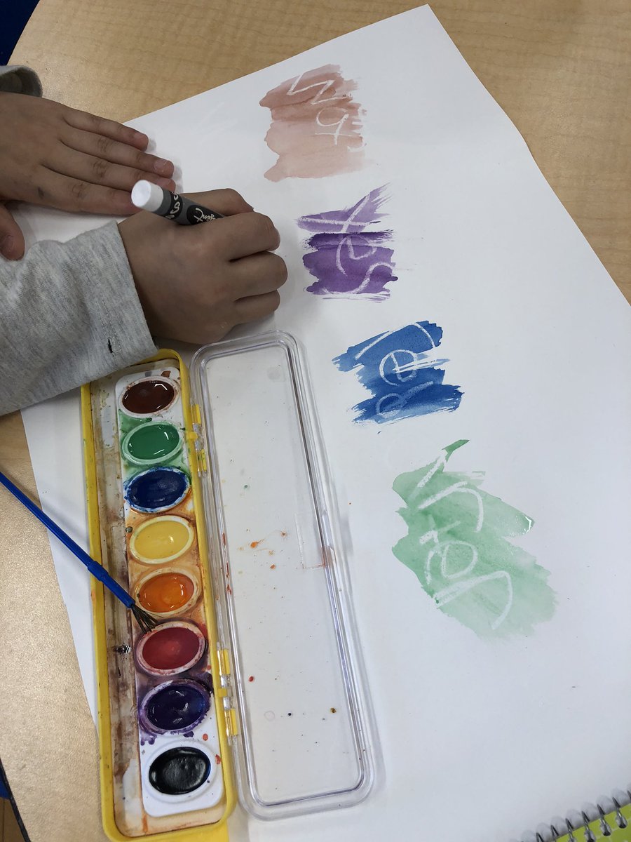 Mrs__Guzman's tweet image. Practicing our spelling words with some watercolors 🌈 #WeeCreate
