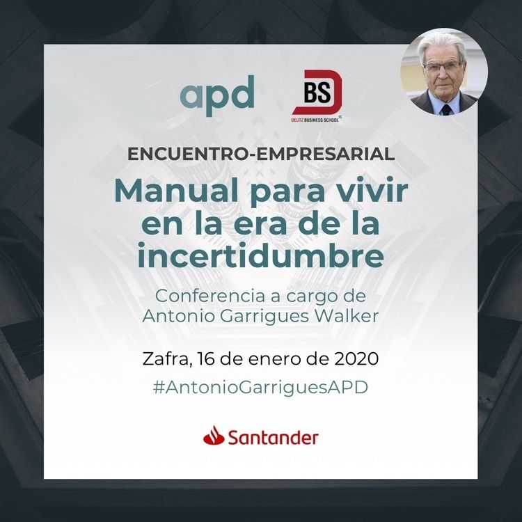 Encuentro Empresarial "Manual para vivir en la era de la incertidumbre" con Antonio Garrigues Walker en #Zafra <a href="/DeutzBS/">Deutz Business School</a>  buff.ly/2tlkKuS