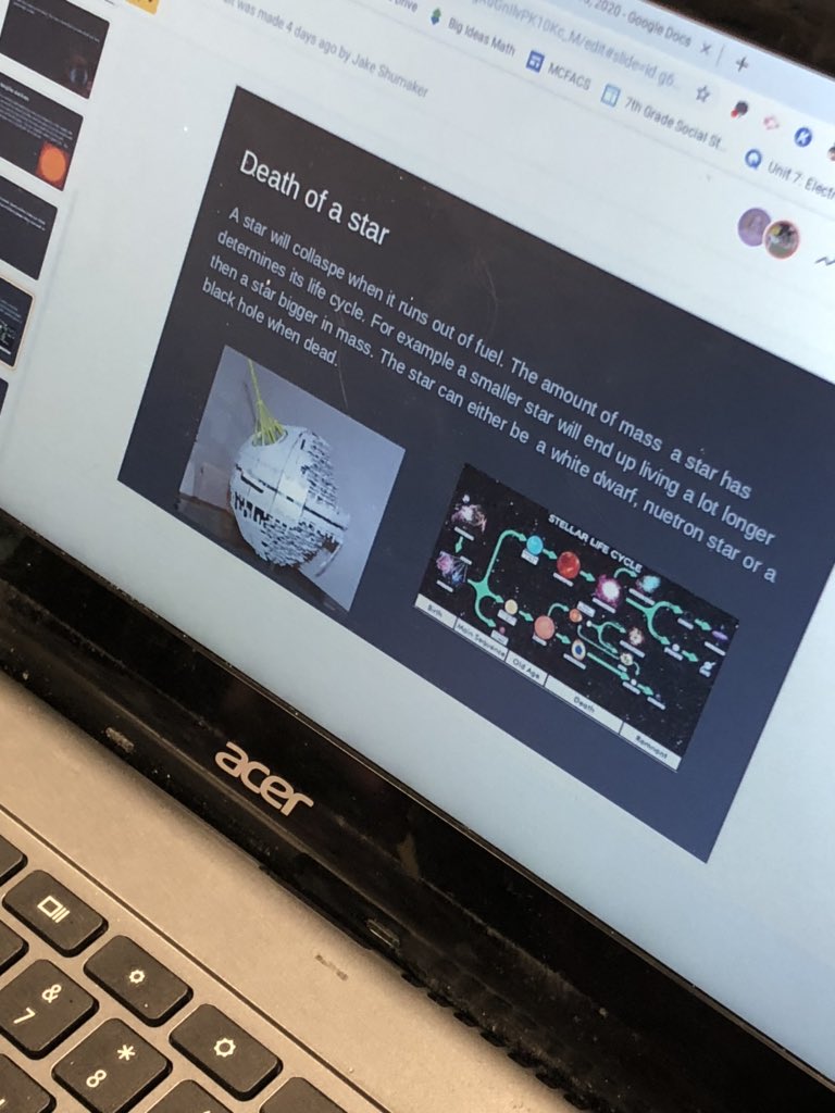 8th grade science studying the star life cycle. We’re getting creative with our presentations. #8thgradescience #wsd101 #bulldogs101 #MCbulldogs