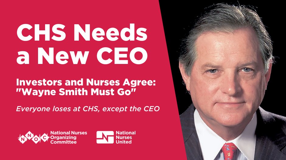 NationalNurses's tweet image. Community Health Systems ($CYH) closed 9 hospitals in the past 5 years. Shareholders lost $5 billion since 2015. Still, CEO Wayne Smith's pay rose 42% last year. Everyone loses at CHS except the CEO.

Investors, nurses, and patients agree: Wayne Smith must go.

#JPM2020