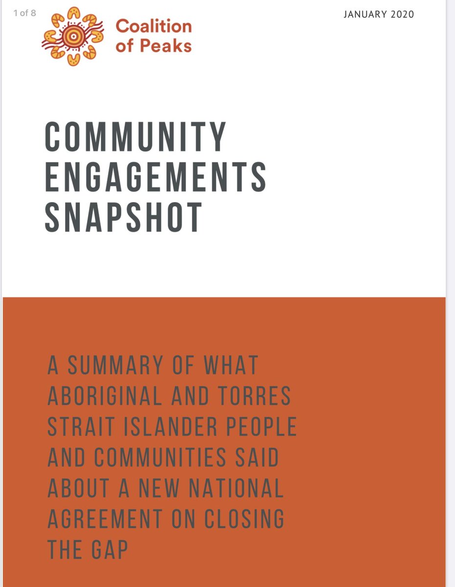 Today the Coalition of Peaks have released a summary of the engagements held across the country last year.

Our mob were united: Governments need to change the way they work with us to improve our lives. 

Download the full report  here <a href="/IndigenousX/">IndigenousX</a> 

naccho.org.au/programmes/coa…