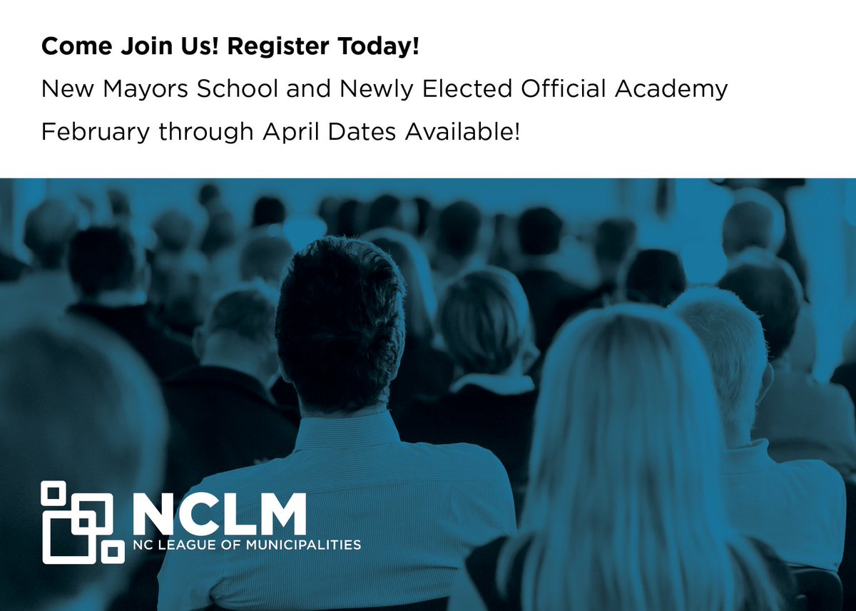 NCLeague's tweet photo. The League’s AML program invites you to attend the New Mayors School or Newly Elected Official Academy!
Content will provide practical skill development that will help to improve decision making & add value in citizen related interactions. Register here: https://t.co/LBKnSdSs7E https://t.co/EAEfxKTtzX