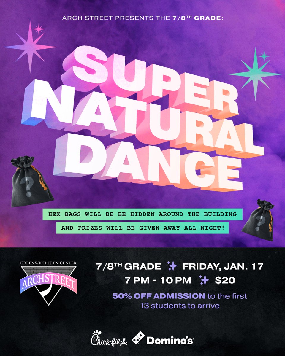 archstreet's tweet photo. 👀🔮 7/8th Grade — Don’t miss the 𝘚𝘶𝘱𝘦𝘳𝘯𝘢𝘵𝘶𝘳𝘢𝘭 Dance this Friday. Hex bags will be hidden throughout the building for you to find + we'll be giving away prizes ALL NIGHT.

See ya on Friday! https://t.co/8eGCiDZhWX