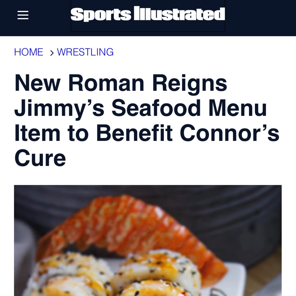 JimmysSeafood's tweet photo. Thanks to @JustinBarrasso for shedding a spotlight on our newest sushi creation, benefiting @ConnorsCure! Enjoy a @WWERomanReigns roll and help fight cancer during your next visit! 🍣 https://t.co/0kgzBTGUvi https://t.co/yDhdW6WL7W