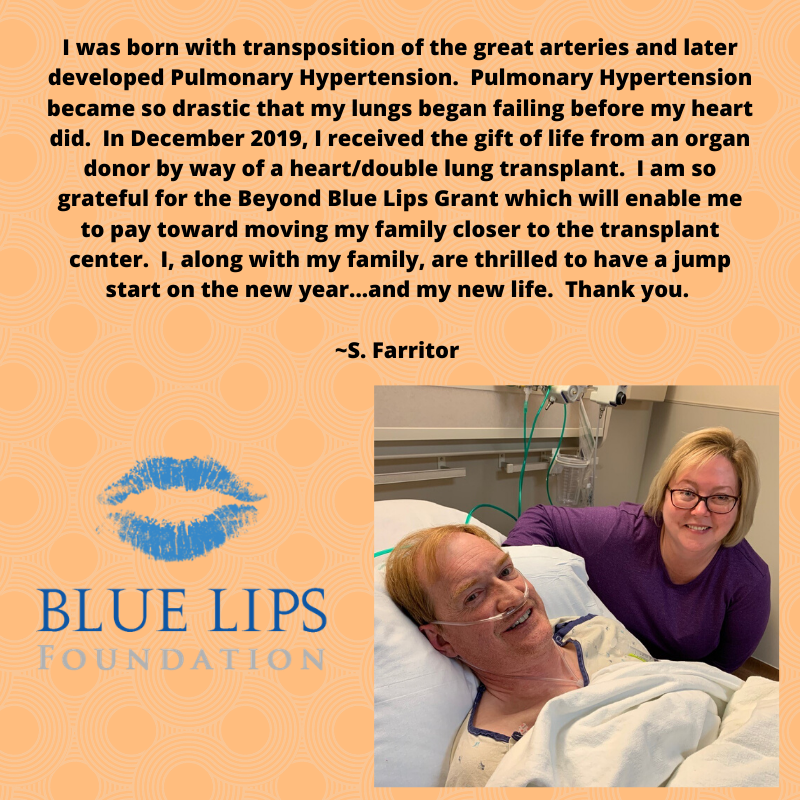 BlueLipsORG's tweet photo. Wow!  So happy this #PulmonaryHypertension patient was given the gift of a heart/double lung transplant and also that BLF was able to help him and his family out through #BeyondBlueLips.  Your #donations are #makingdifferences every day.  #ThankYou https://t.co/fOM0cXI66u