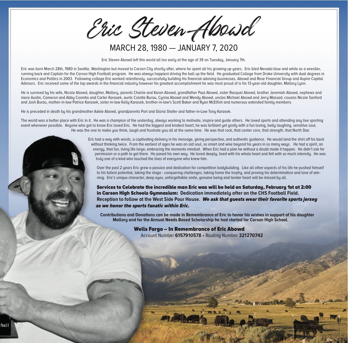 RacquelAbowd's tweet photo. My brother was larger than life... The world was truly a better place with him in it. #RIPEricAbowd #Emoney #40 https://t.co/v9IjImffy9
