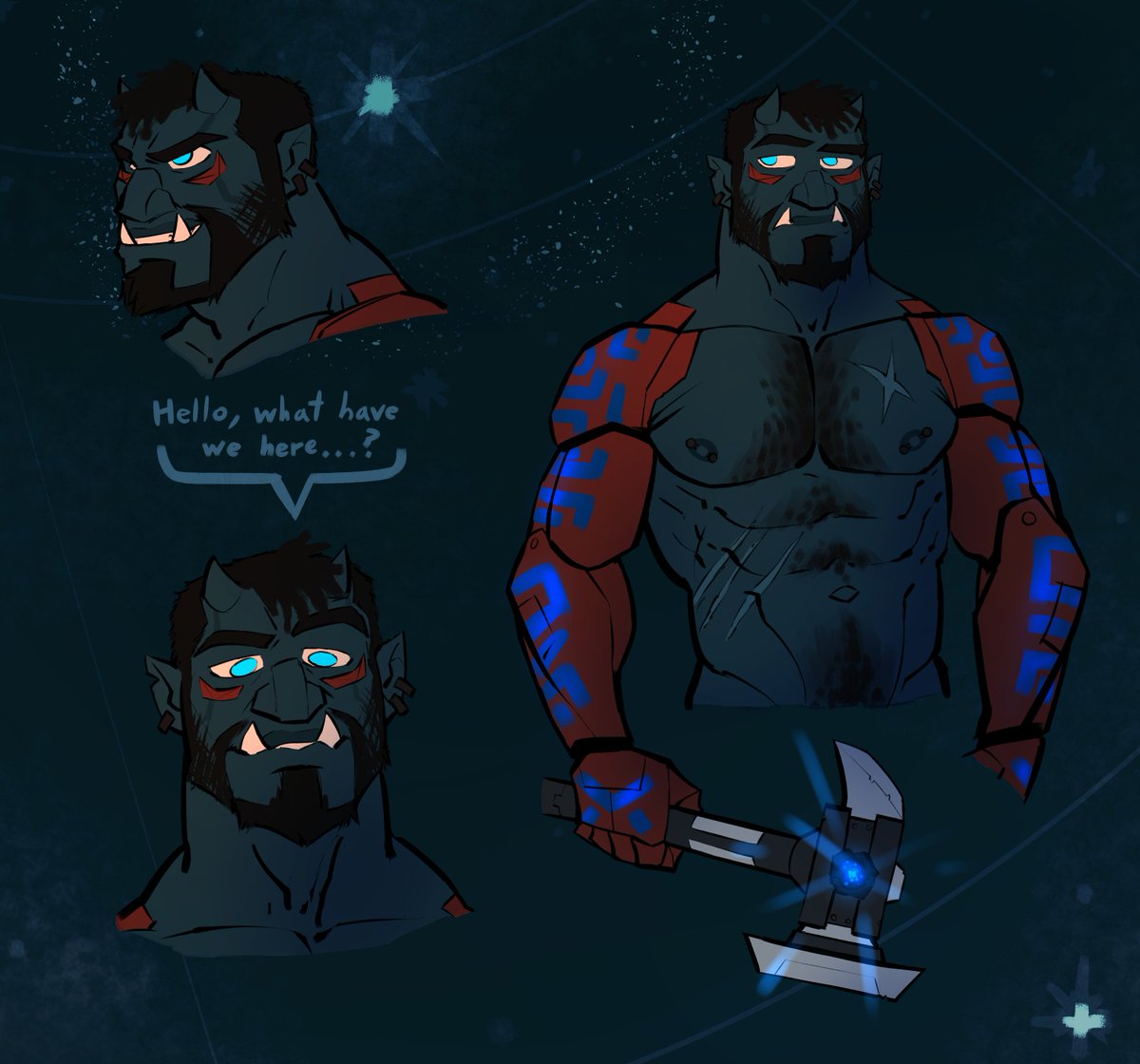 RetroHurricane's tweet photo. cause @SwordzOrc dared me, here's my first orc oc

his name his Jericho, he's an orc/oni hybrid and a hopeless romantic, he's also a paladin and i may or may not use him for starfinder https://t.co/pdmDupEVS1