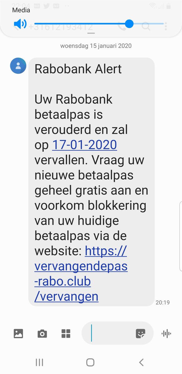 JillianKiddie's tweet photo. @Rabobank heb deze tekst bericht ontvangen. Niet op geklikt maar wil jullie laten weten dat er valse bericht in jullie naam wordt verstuurd. https://t.co/HeJn3NUF9z