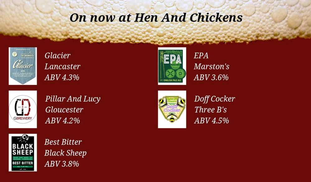 Thehenandchicks (@thehenandchicks) on Twitter photo On the bar today!
Beer Board: bit.ly/2GW0OSI
<a href="/lancasterale/">Lancaster Brewery</a> @MarstonsBrewery <a href="/GBrewery/">Gloucester Brewery</a> <a href="/ThreeBsBrewery/">Three B's Brewery</a> <a href="/BlackSheepBeer/">Black Sheep Brewery</a> <a href="/BoltonCAMRA/">Bolton CAMRA</a>
#RealAleFinder On the bar today!
Beer Board: bit.ly/2GW0OSI
<a href="/lancasterale/">Lancaster Brewery</a> @MarstonsBrewery <a href="/GBrewery/">Gloucester Brewery</a> <a href="/ThreeBsBrewery/">Three B's Brewery</a> <a href="/BlackSheepBeer/">Black Sheep Brewery</a> <a href="/BoltonCAMRA/">Bolton CAMRA</a>
#RealAleFinder