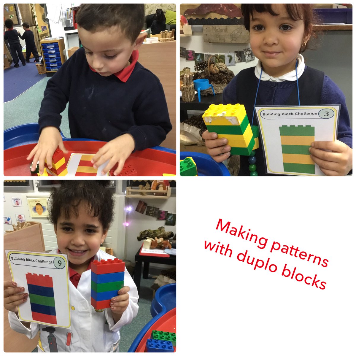 NurseryPleasant's tweet photo. This week in maths we have been making repeating patterns. We have coloured, used compare bears and duplo blocks. Here is some of our great work #pleasantstEYFS #pleasantst #pleasantstmathematicians https://t.co/4LKOsaXvMo