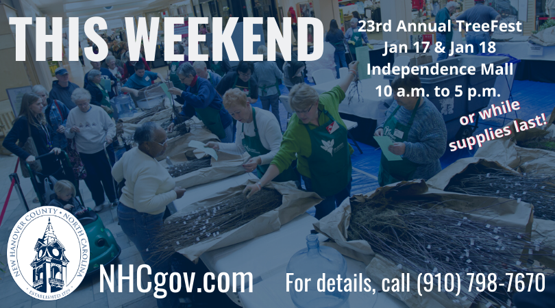 NewHanoverCo's tweet photo. As you make your plans for the weekend, don't forget to include TreeFest! This Friday &amp; Saturday, swing by Independence Mall to pick up your free tree. Experts will be ready to help with tree selection, care, and healthy maintenance tips. #KeepNHCgreen https://t.co/XO9bOmxWzW