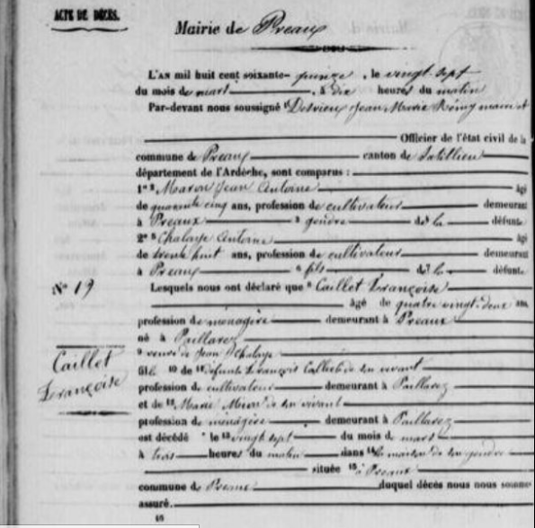 LDGenealogie's tweet photo. #1J1Enquête Une ancêtre Françoise #CAILLET et deux mères différentes, Marguerite #SEIGNOVERT sur son acte de mariage et Marie #MOINS sur son acte de décès, on est clairement face à une nouvelle énigme d'homonyme ... 
Mais alors cet acte de décès ne concernerait pas mon ancêtre... https://t.co/YkyreZmHRp