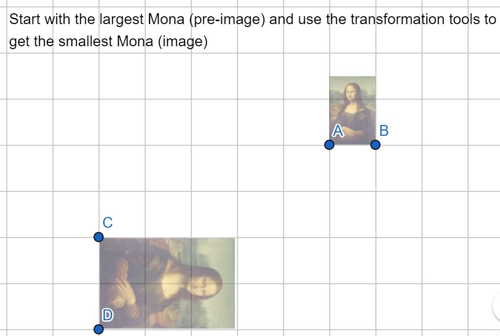 dsladkey's tweet image. Have your students try this Mona Lisa transformation challenge.  
#geometrytransformations
#geometry #scalefactor #iteachmath @geogebra
geogebra.org/geometry/wpkde…