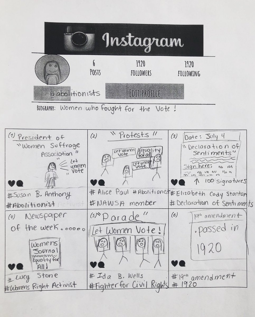 MsLutick's tweet image. It’s fun bringing Instagram into the classroom! My students worked so well today learning about activists who fought for women’s rights and so much more. #ProgressiveMovement #parksideproud