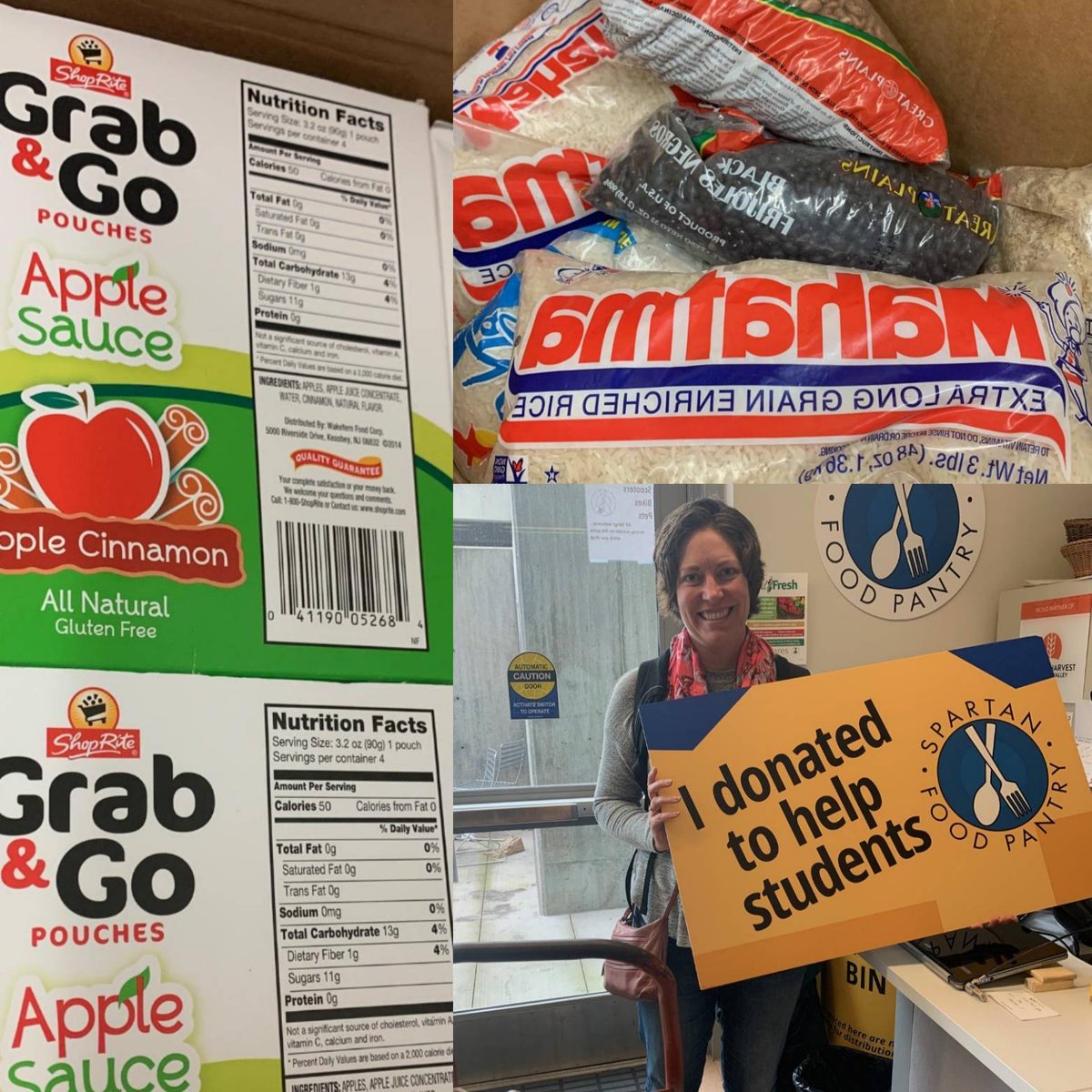 SJSUCares's tweet image. Thank you to Pastor Jennifer for the donations today of rice, apple sauce and canned goods.
#FoodInsecurityExists #Donationshelp #SJSUCares