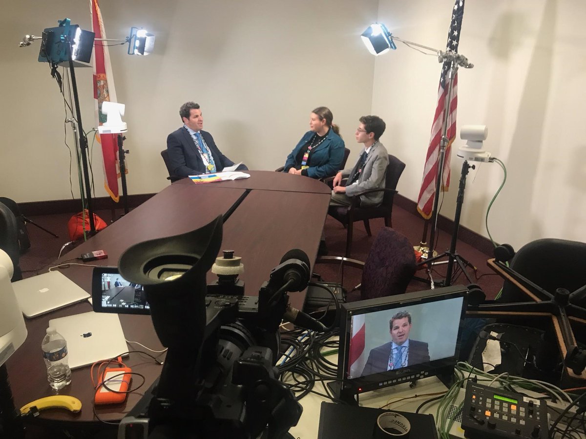 pbcgov's tweet image. County Administrator Todd Bonlarron talks mental health issues with students from Dreyfoos School of the Arts on set at the Capitol building in Tallahassee, FL. #PBCgov #PBCDAY2020 #FloridaLegislativeSession