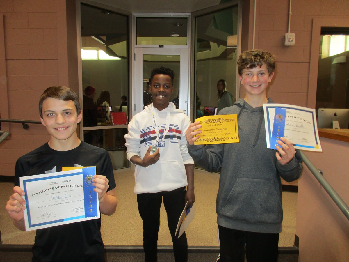 Congratulations to our top three finishers at the Windsor Middle School #NatGeoBee!  Staff, students, and parents were impressed with your knowledge about our world and your poise under pressure! <a href="/NatGeoEducation/">Nat Geo Education</a> 🌎 <a href="/Weld4/">Weld RE-4 Schools</a> 🌍 #InspiRE4 🌏
