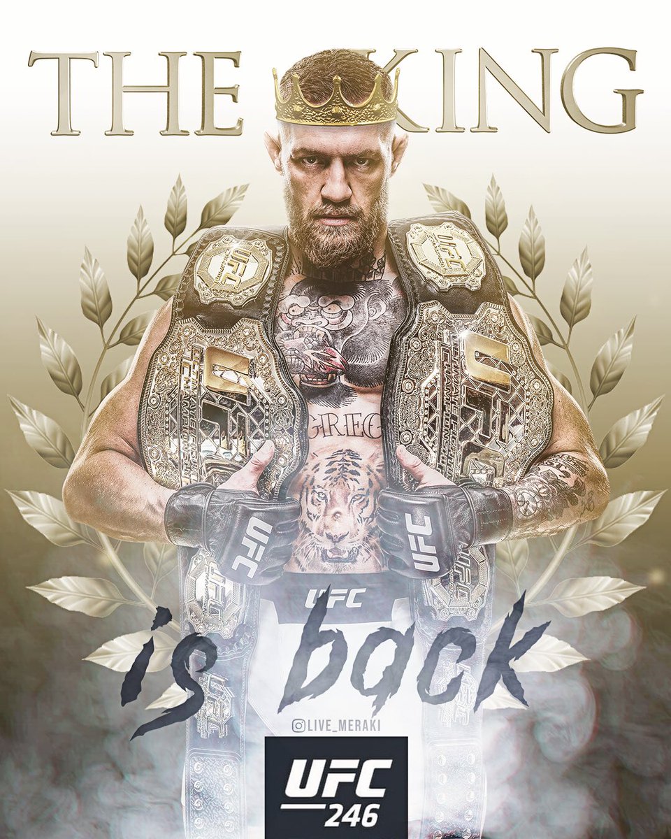 alwaysmeraki's tweet photo. The Return Of The King @thenotoriousmma๐
.
.
.
.
#conormcgregor #conor #mcgregor #teammcgregor #ufc #mma #ufc246 #ufcfanart #mmaart #propertwelve #thenotoriousmma #thekingisback #mysticmac #sportsdesign #mmaposter #sportsposters #mcgregorvscerrone #ufcart #espnmma #mcgregorarmy https://t.co/9XhG9rVjsa