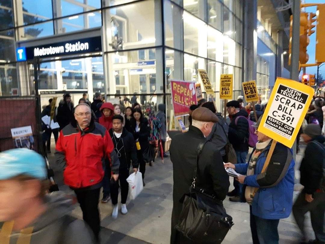 StopBillC51's tweet photo. MONDAY Jan. 20th "Repeal C-51 &amp; 59!" 230th Bi-Weekly Action - 22nd Street Station - Tell PM #Trudeau to Respect Our Democratic + Human Rights and Cancel the #spying and #cybersurveillance bills  #cdnpoli #vanpoli #humanrights #privacy #newwest https://t.co/eRVEvWfPKc
