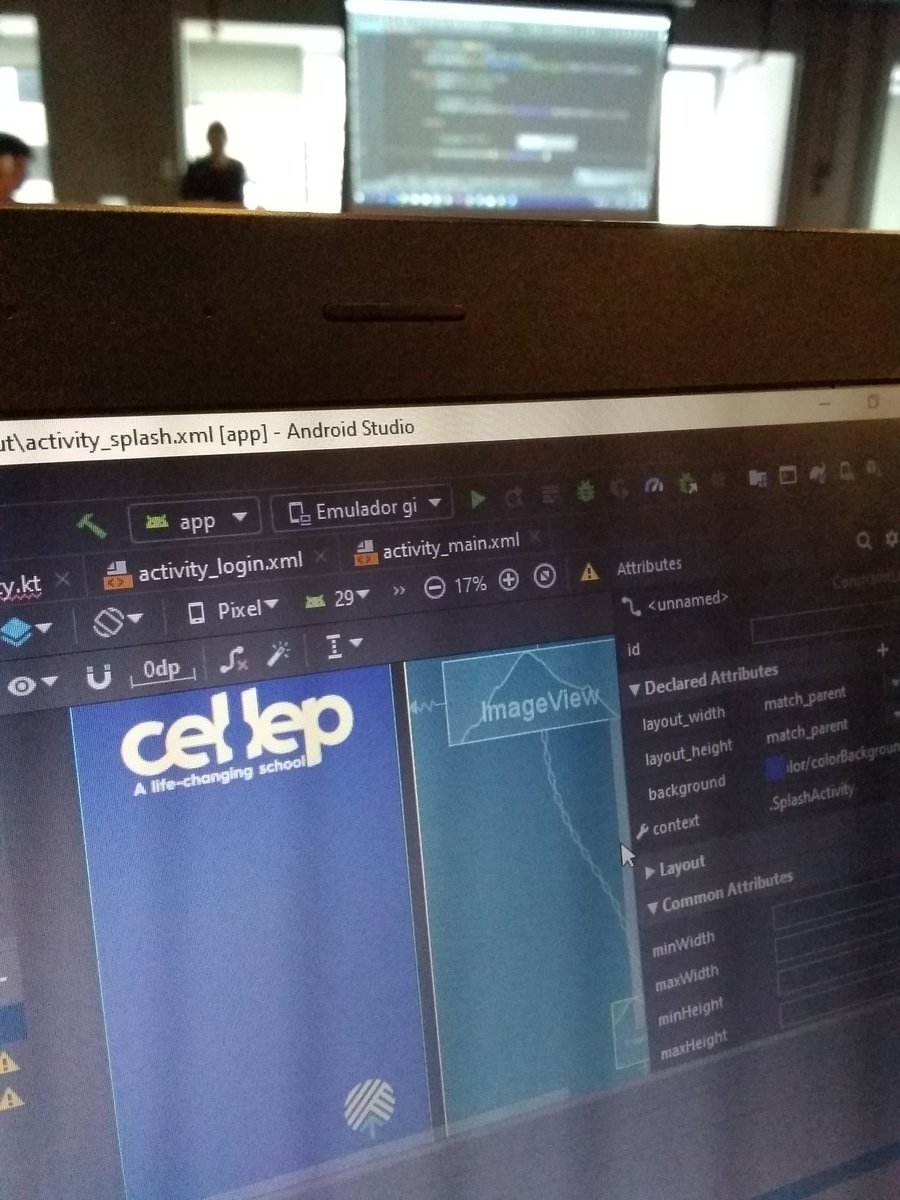 Romeniaishiyama's tweet photo. #100DaysOfCode #100DiasDeCodigo
Dia 80: Segundo dia do intensivo de #kotlin. Realizando as telas do #app. #splash #persistenciaDeDados #toast #trim #lambda #vectorAsset #cicloDoAplicativo #cellep #estacaoHack #weWorkPaulista #weWork https://t.co/3oBj1p7fYD