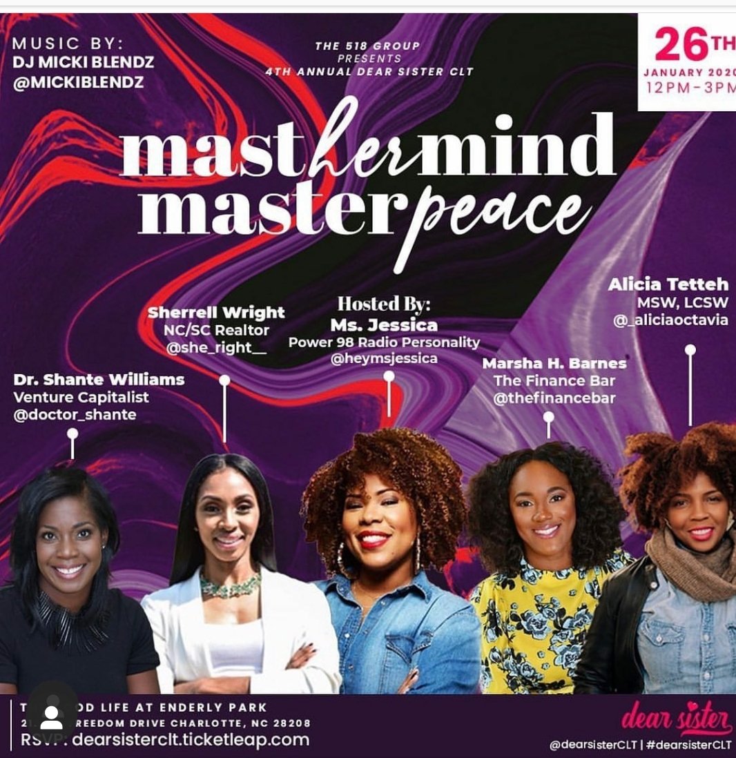KAIIMARIE_FLOW's tweet photo. Looking forward to attending the 4th Annual Dear Sister CLT event titled, Masterhermind Masterherpeace on January 26th. I look forward to connecting with women entrepreneurs in the #charlottenc area. 
#dearsister #dearsisterclt #mastermind #masterhermind #cltevent #entrepreneur https://t.co/Nwwtx3onsn