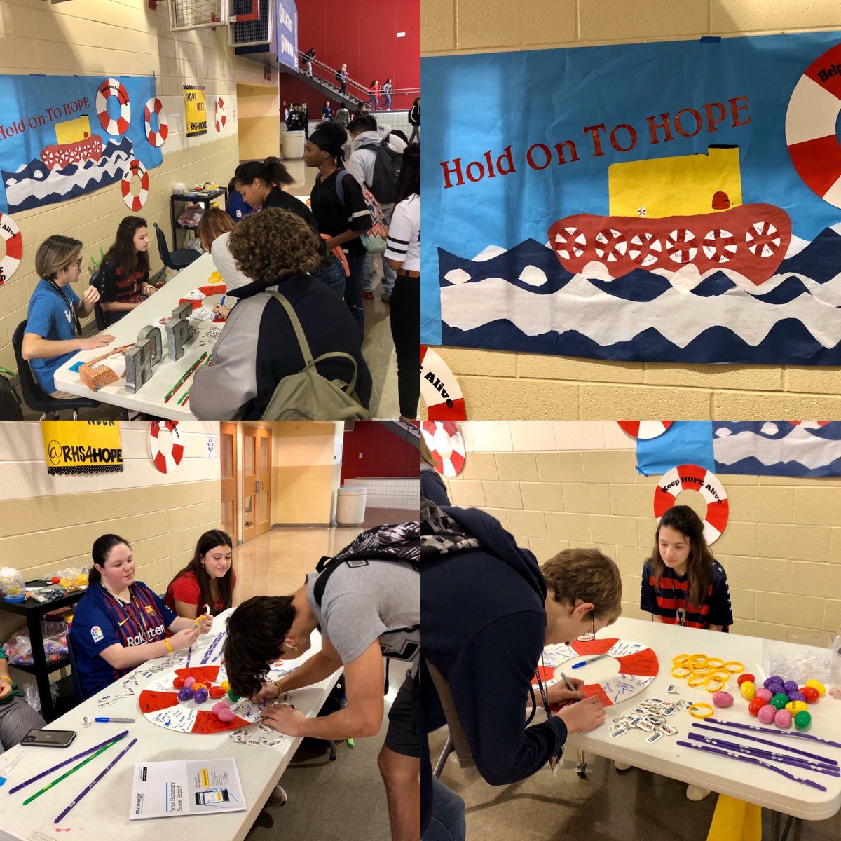 Today was Day 3 of HOPE Week at RHS. Our theme was Hold On To Hope and we shared the Suicide Lifeline # and Crisis Textline with students. Students wore team jerseys to Team Up Against Suicide. #hopesqaud #suicideprevention #mentalhealthawareness