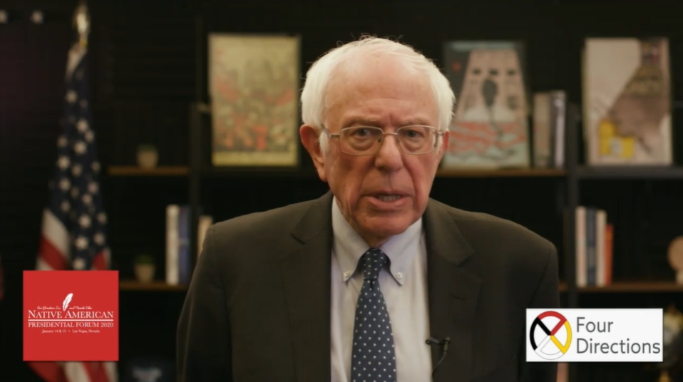 NCAI1944's tweet photo. Presidential candidate Senator Bernie Sanders spoke about the need for expanded tribal criminal jurisdiction by acknowledging tribal governments as, distinct sovereigns, must have the authority and autonomy to protect their own people. #NativeForum https://t.co/CB5DKanLRh