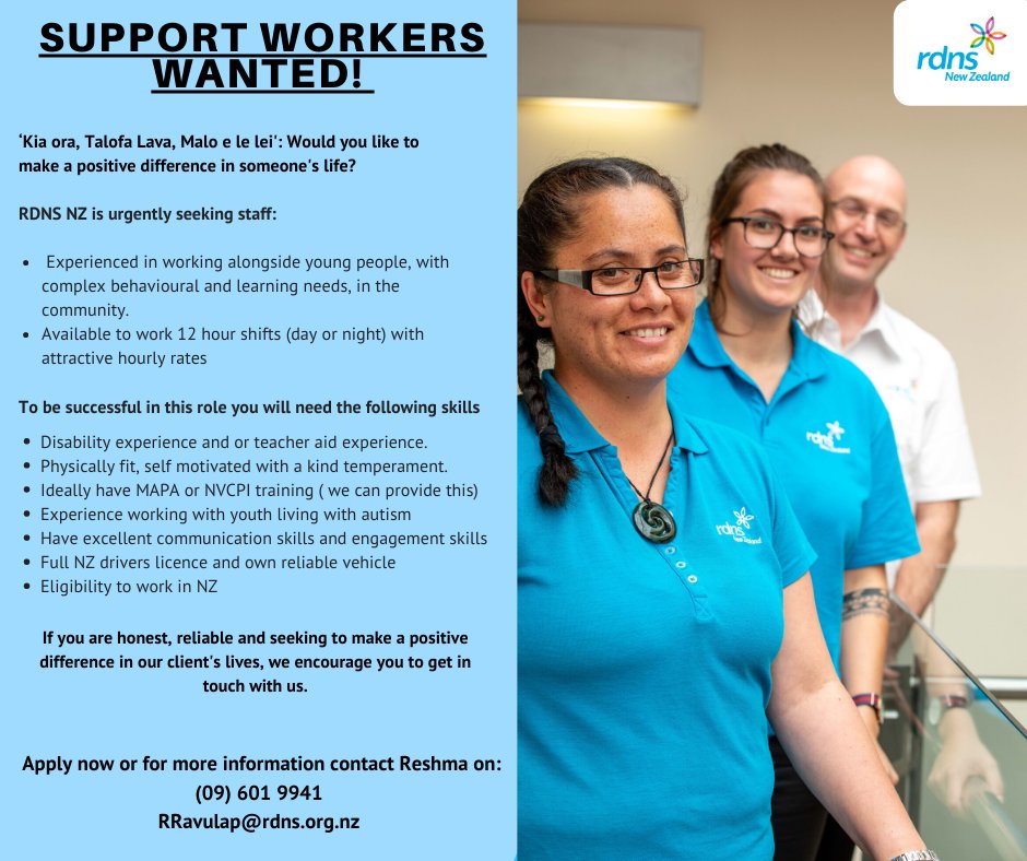 rdnsnz's tweet photo. SUPPORT WORKERS WANTED! We are currently looking to recruit a fantastic team for a 24/7 client of ours! Contact us now if you think this role is for you! https://t.co/FMdORc9PFf https://t.co/mlWFuUhHXu
